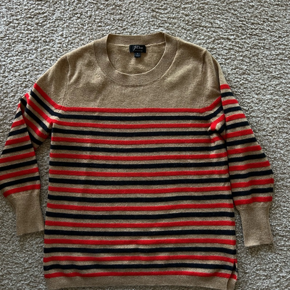 J. Crew Striped Sweater - Tan, Black, Red